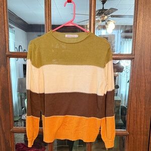Misslook Womens Colorblock Striped Knit Sweater Olive Green Brown Orange Size M
